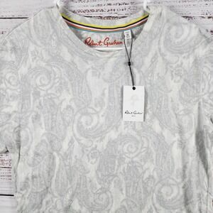 NWT Robert Graham Swanson Paisley T Shirt Mens Med Classic Fit Gray Cotton Linen
